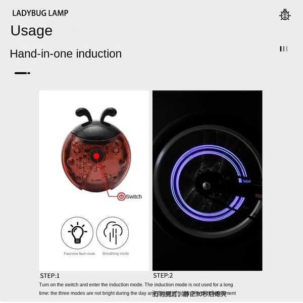 Sykkel Ladybug Lampe Hjul Lys GRÅ Grey
