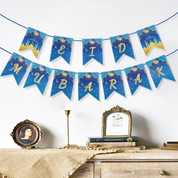 2-pack Pappersflaggor Hängande Dragflaggor EID MUBARAK Banner