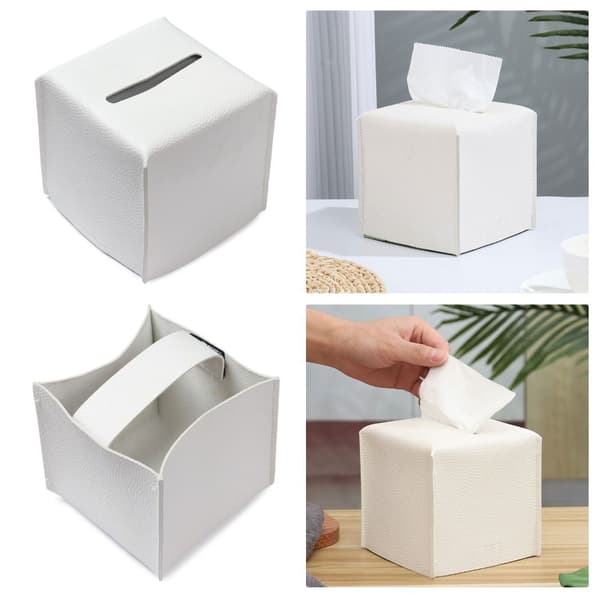 2stk PU lær Tissue Box Holder HVIT White