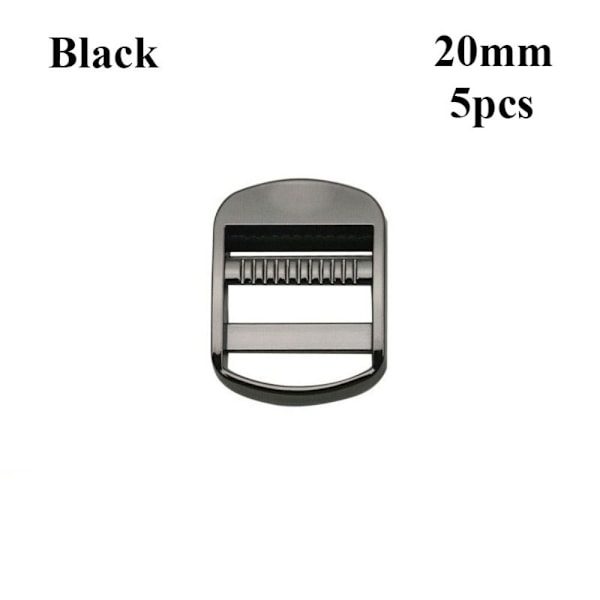 5 st Metallstegslås Glidjusterbara Spännen SVARTA 20MM Black 20mm