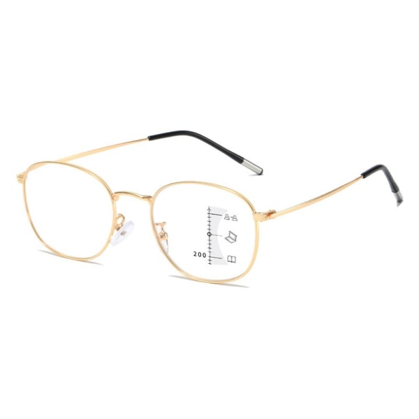 Anti-Blue Light Läsglasögon Runda glasögon GULD STYRKA Gold Strength 100