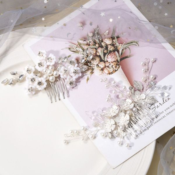 Blomsterperle-hårkam Krystallrhinestone-hårnåler 2 2 2