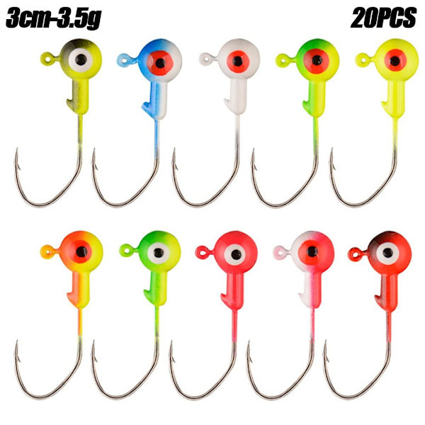 20 kpl Pyöreä lyijypää koukku Jigging -syötti 3CM-3,5GMIX COLOR MIX 3cm-3.5gMix color