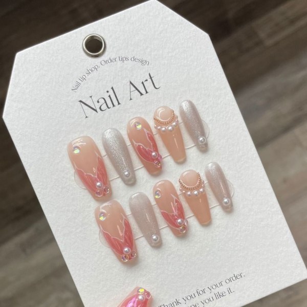 10 kpl/laatikko 3D Käsinmaalaus Käsintehdyt Nails Pearl Chain False LShort