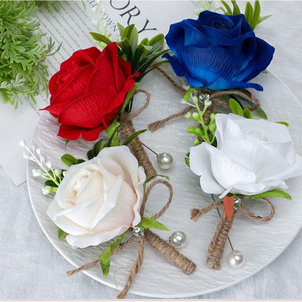 2 STK Kunstig Rose Boutonniere Brudgom Blomst MØRKEBLÅ dark blue