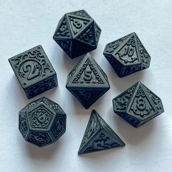 7 Stk/sæt DND Terninger Polyhedral Terninger SORT SORT black