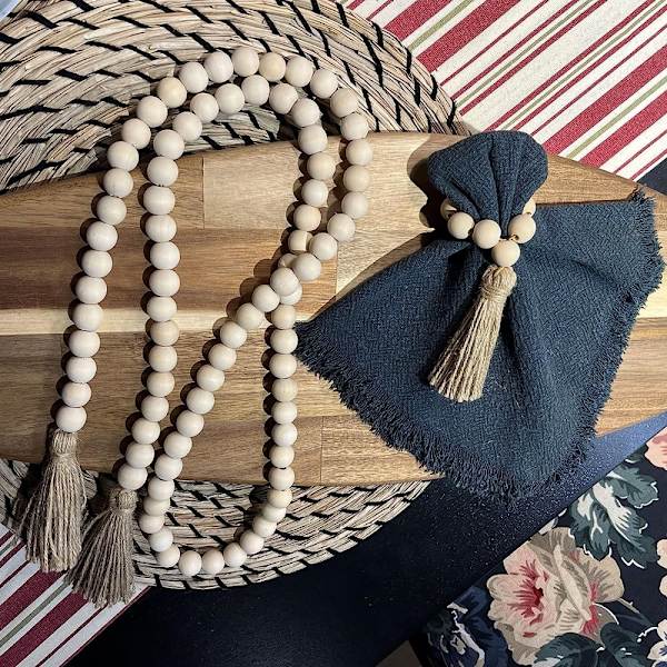 7 Stk Trækvast Servietring Beaded Elastiske Servietringe Træ