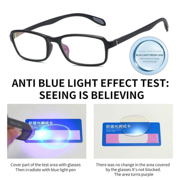 Anti-Blue Light Läsglasögon Fyrkantiga glasögon BLÅ STYRKA Blue Strength 200