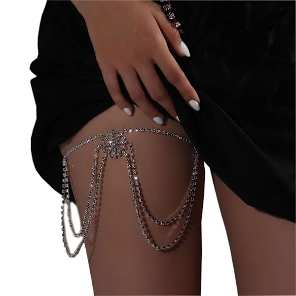 Crystal Thigh Chain Body Garter Chain Body smykker silver