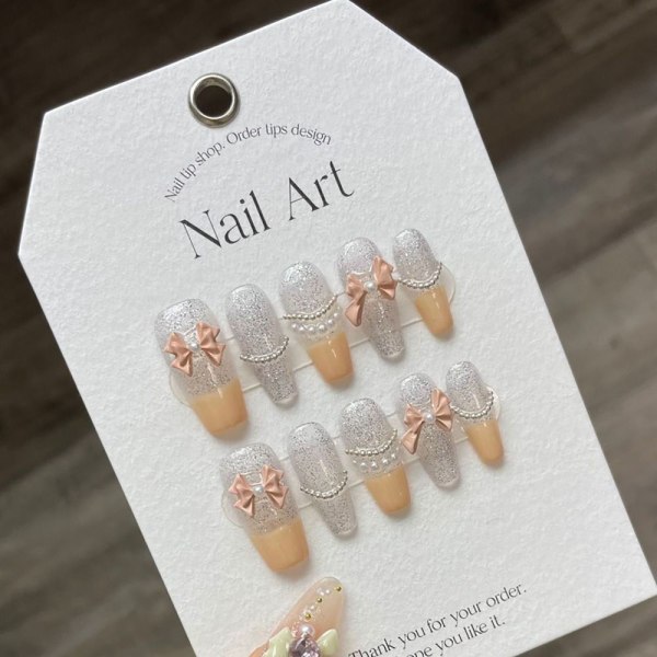 10 stk fransk sløyfe håndlagde negler Pure Manual False Nail L L