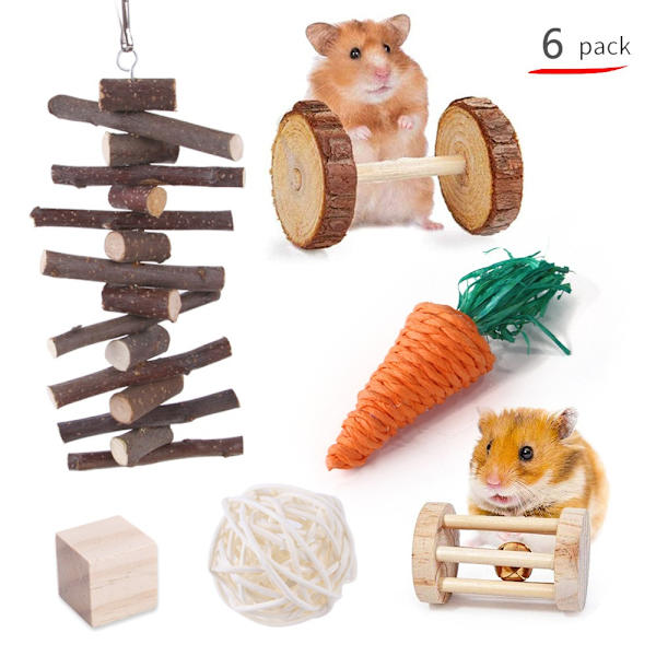 Hamster Tuggleksaker Set Naturträ Rottingboll Tillbehör 6st 6pcs