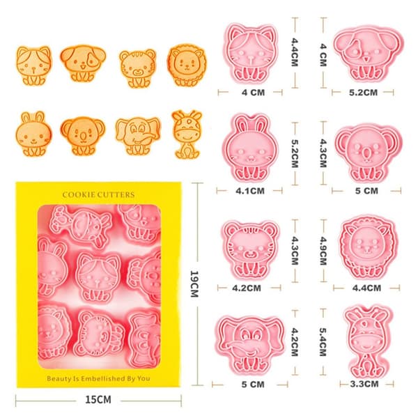 8 stk/sett Kjeksform 3D Cookie Cutter Bakeform