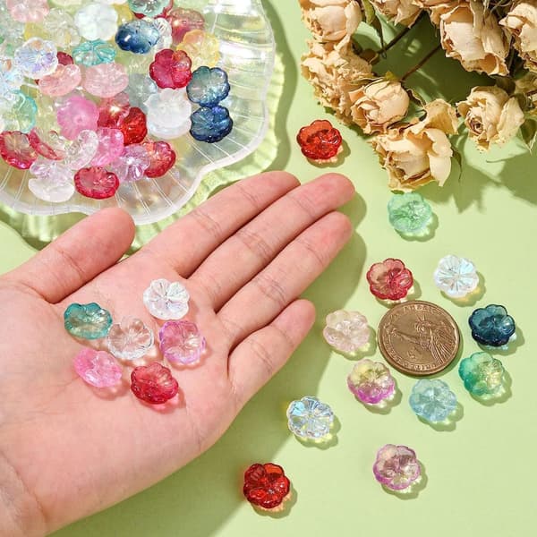 100st transparenta blompärlor glaspärlor