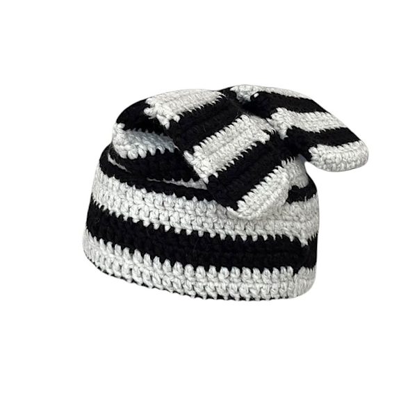 Japansk Beanie Hat Ins Little Devil Striped Hat SORT&LYS black&light grey