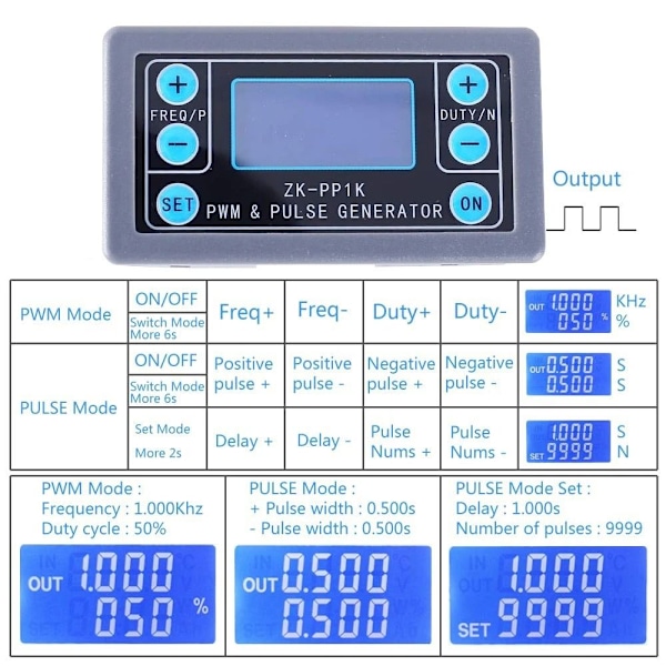 Dual Mode signaaligeneraattori LCD PWM Square Wave Generator