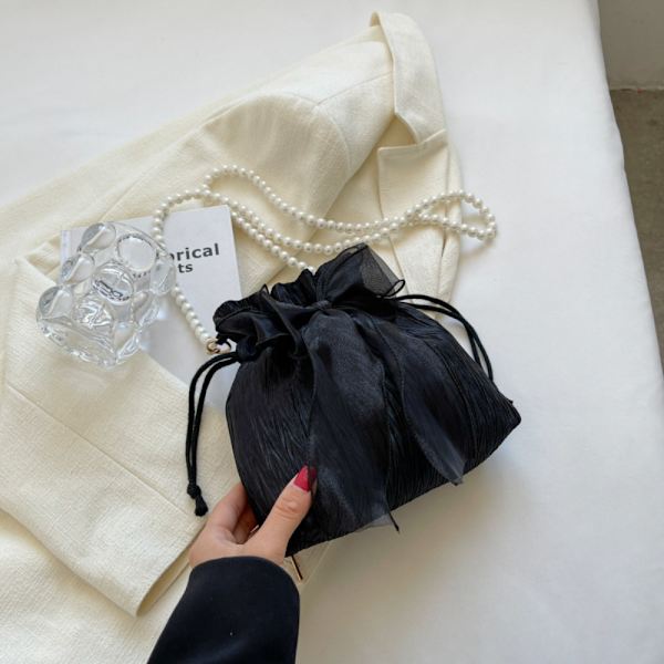 Lace Bucket Bag Bowknot Crossbody Bags SVART black