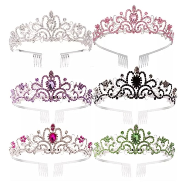 Crystal Rhinestone Crown Coiffure Crown Tiara HVIT&ROSA White&pink