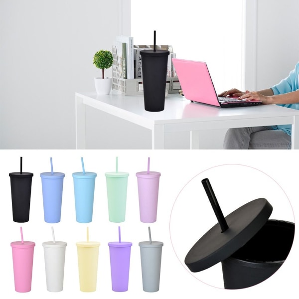 Dubbellagers Skinny Tumbler Plast Forsted vattenflaska LILA Purple