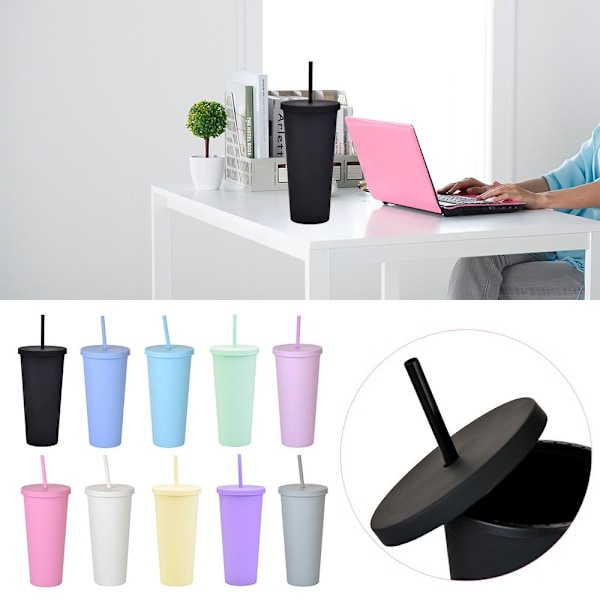 Kaksikerroksinen Skinny Tumbler muovinen Forsted-vesipullo VALKOINEN White