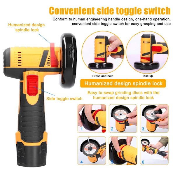 Vinkelsliper Elektrisk sliping GUL EU 1*BATTERI EU 1*BATTERI yellow EU 1*battery-EU 1*battery