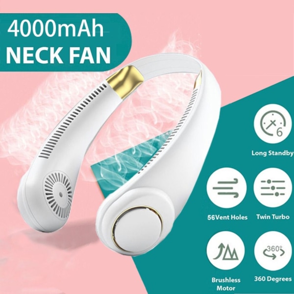 Hanging Neck Fans Summer Sports Fans HVIT White