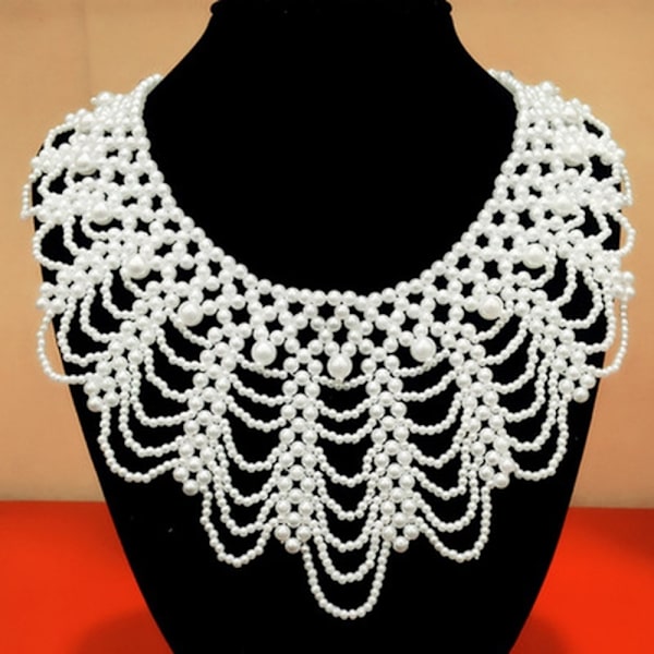 Lace Trim Collar Pearl Fake Collar SVART black