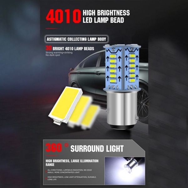 4 Stk Strobe Bremselys 1157 Led Pære RØD RØD red