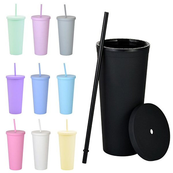 Kaksikerroksinen Skinny Tumbler muovinen Forsted-vesipullo VALKOINEN White