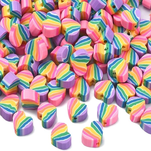 Polymer Clay Rainbow Heart Beads Love Heart Beads Pinky Heart