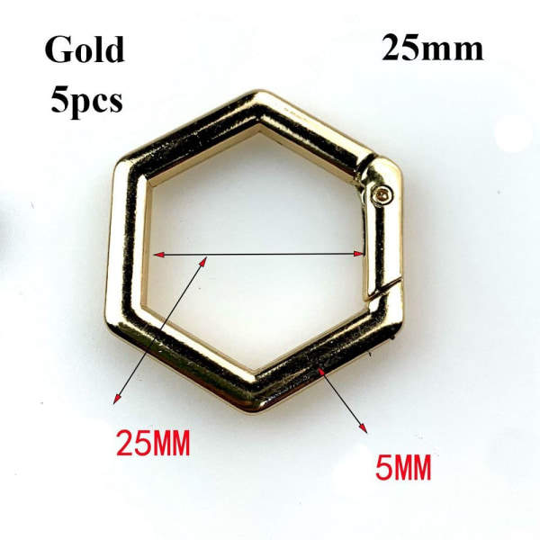 5stk Fjær Hexagon-Ring Spenner Karabinhage GULL 25MM Gold 25mm