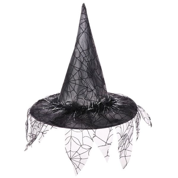 Halloween heksehatte med web slør SORT Black