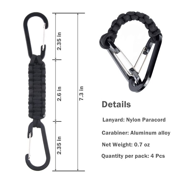 2kpl Paracord-avaimenperäkoukku D-rengaskarabiinikiinnikkeet