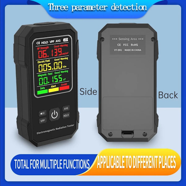 Elektromagnetisk Strålingsmåler EMF Meter SORT Black