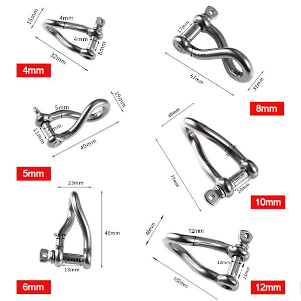 Kiinteä karabiini D jousi niitit 4mm 4mm