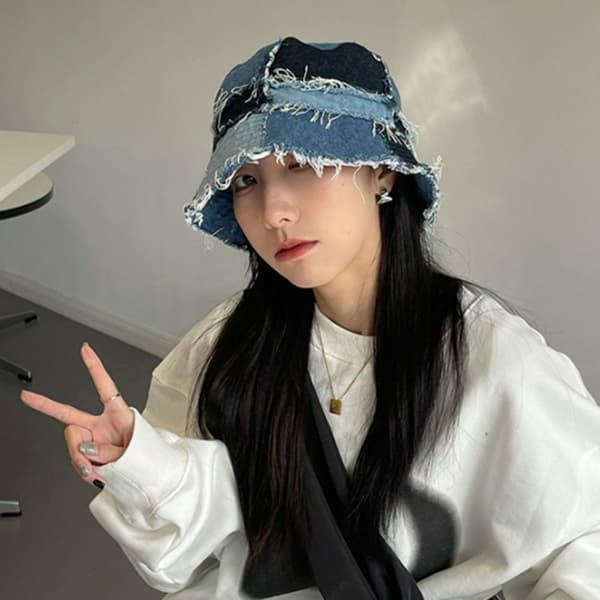 Denim Patchwork Hat Bucket Hat Fisherman Cap