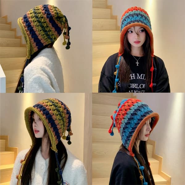 Plysch mössa Stickning Cap BLÅ Blue