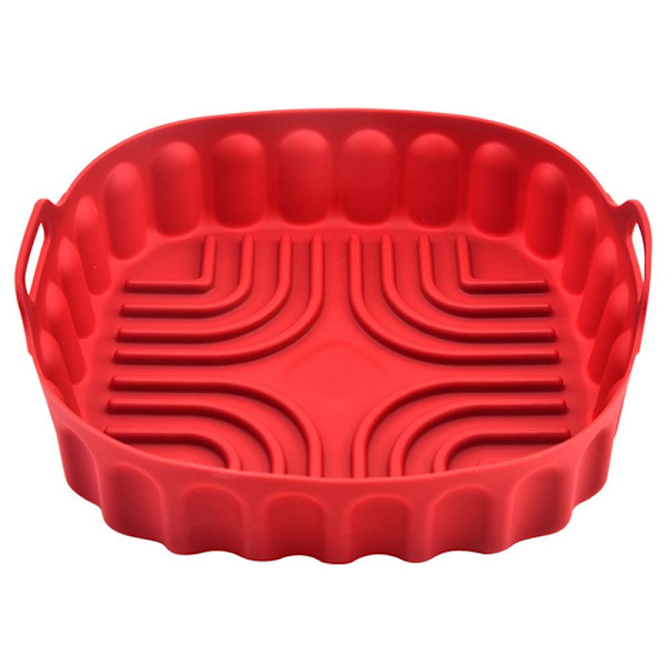 Neliönmuotoinen silikonipannu ilmakeittimen leivontakorille PUNAINEN 21,5 cm red 21.5CM-21.5CM