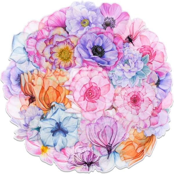 Store blomsterklistremerker Washi-klistremerkesett Gjennomsiktige klistremerker