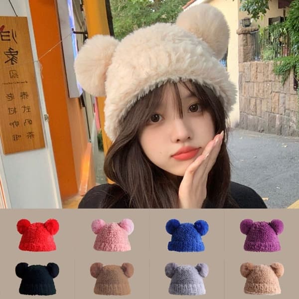 Stickad mössa Bear Ear Hat GRÅ grey