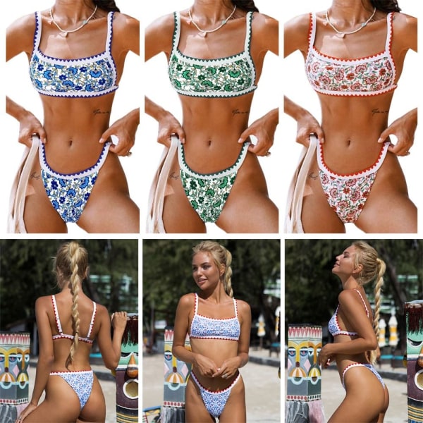 Trykk Bikini Badedrakt Bikinisett GRØNN L green L