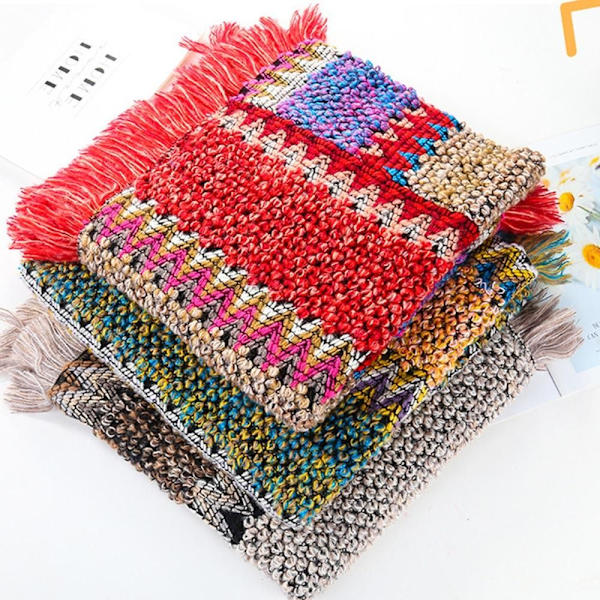 Mongolian Poncho Pullover Tassel Shawl RED red