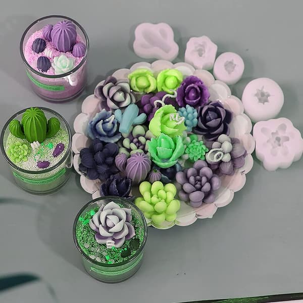 Suckulenta Blomma Form 3D Cacti Candle Form