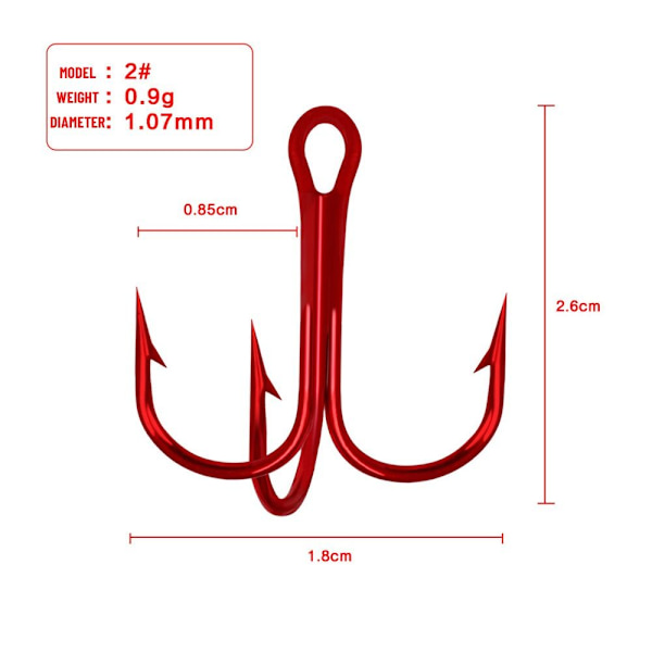 50 stk røde fiskekroge højkulstofstål 2 2 2