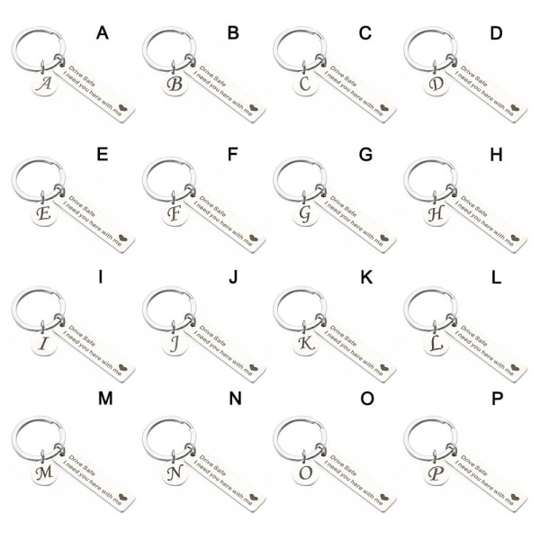 Drive Safe Keychain A-Z 26 Initialer Bokstäver Nyckelring T T