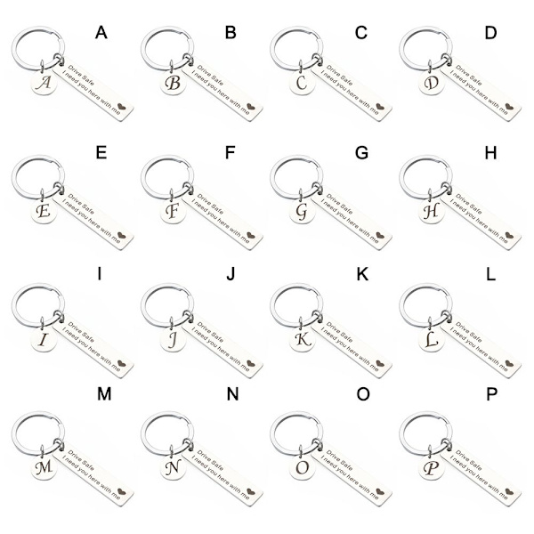 Drive Safe Keychain A-Z 26 Initialer Bokstäver Nyckelring T T