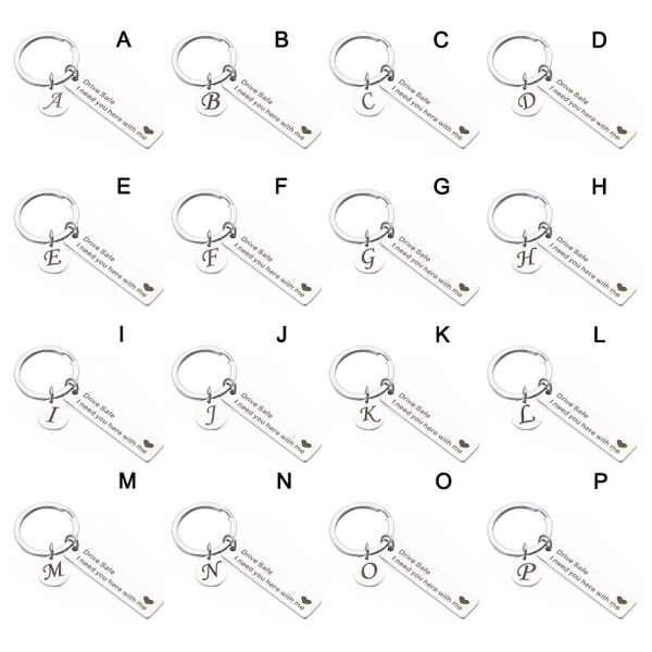 Drive Safe Keychain A-Z 26 Initials Bokstäver Nyckelring R R