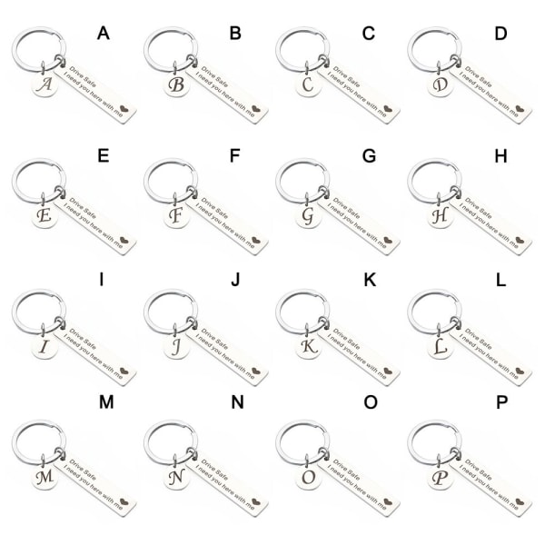 Nøkkelring med bokstaver A-Z, 26 initialer, Drive Safe, J J