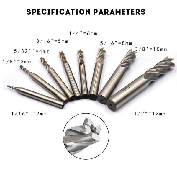 8 Stk End Mill Bits Lige Skaft Bore Bits Skæring Fræsning