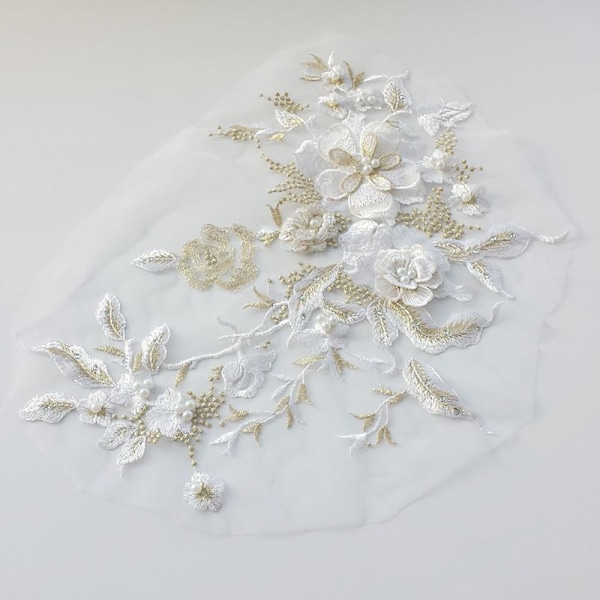 Brudekjole Trim Broderi Tyl Applikation Perle HVID White