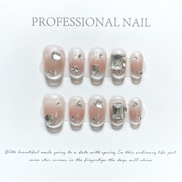 Pure Manual False Nail Smiling Cat Eyes Handgjorda naglar SSHORT SSHORT